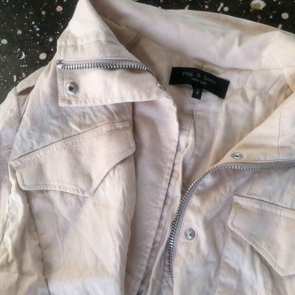 Rag & Bone Cropped Field M65 Jacket Khaki Beige Linen Snaps S NWOT $395 - Picture 7 of 8